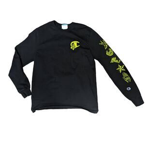 Champion Black/Yellow Script Long Sleeve Tee Size M